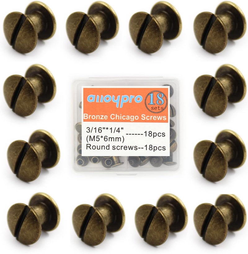 ALLOYPRO 36 Pcs Bronze Round Metal Chicago Binding Screws Assorted Kit Nail Rivet Chicago Button DIY Leather Decoration Bookbinding Round Flat Head Stud Screw M5x6mm - Image 1